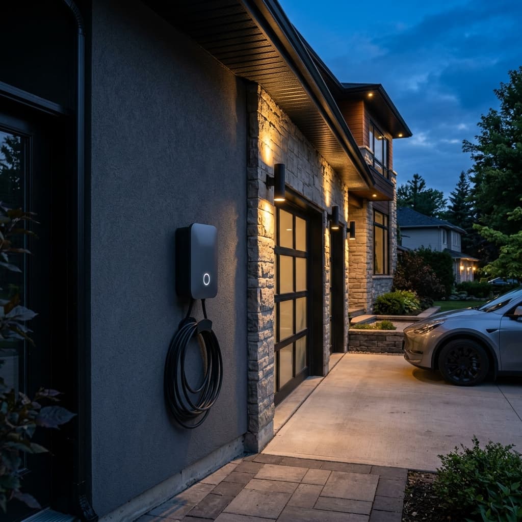 Wallbox für Elektrofahrzeuge an einer Hauswand
